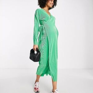 Topshop Maternity plisse wrap dress in green